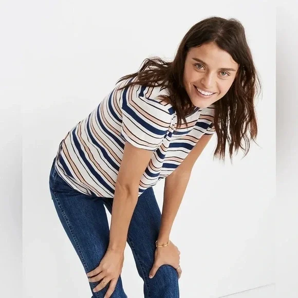 Madewell Whisper Cotton Ringer Tee in Victor Stripe Small - Picture 3 of 8
